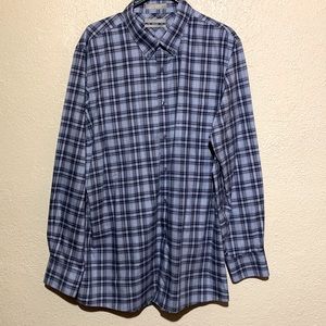 Nordstrom Men's Shirt XXL Blue Gray Plaid Button Down Long Sleeve Pocket Cotton
